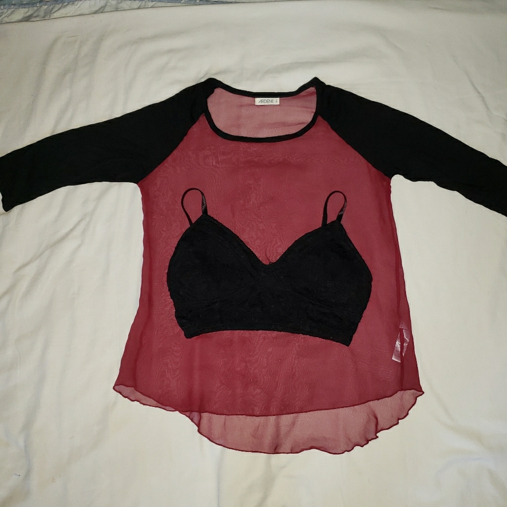 | Sheer Shirt &  Lace Bralette